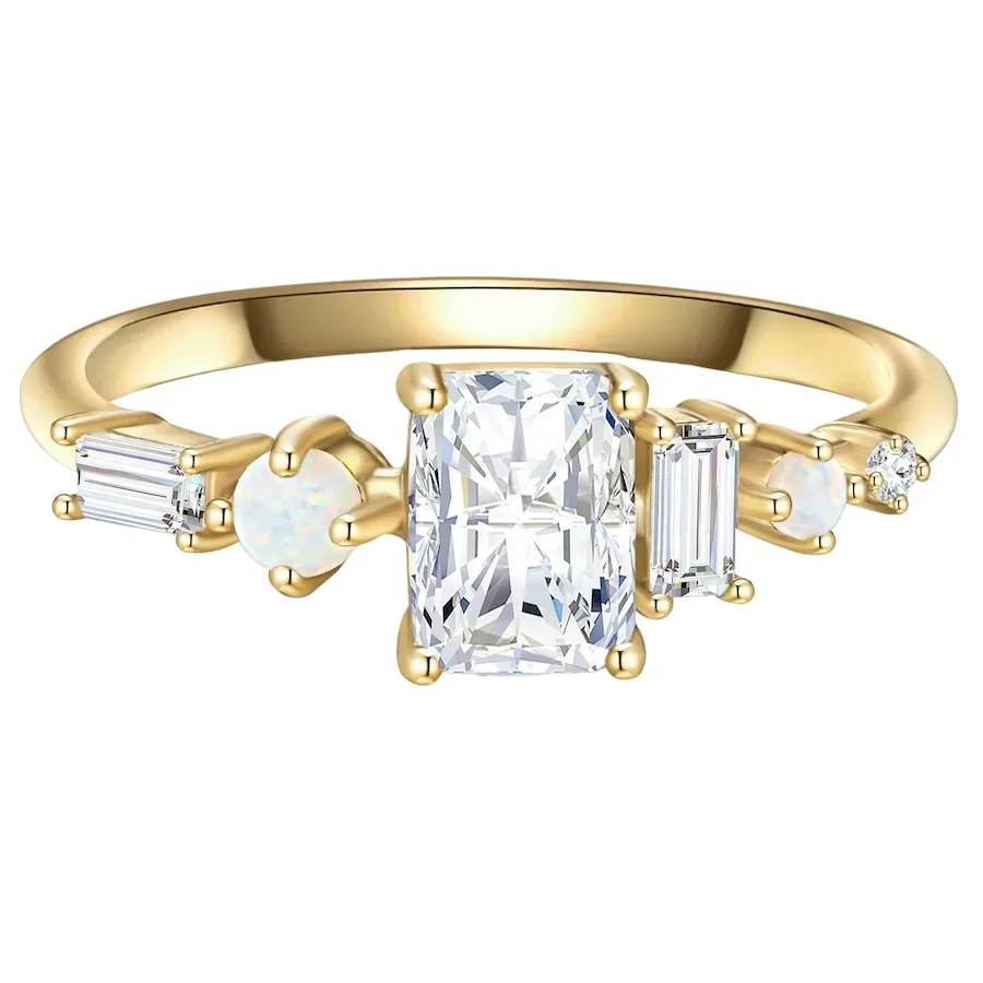 Glanzstücke München Ring aus Sterling Silber in gelbgold mit Zirkonia und Opal Ringe 1 ct Damen