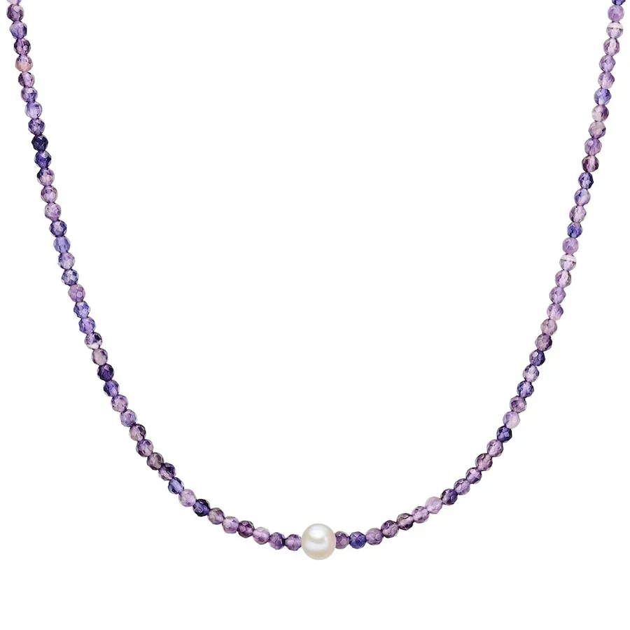 Valero Pearls Perlen-Kette Sterling Silber Amethyst Süßwasser-Zuchtperle in Silber Ketten 1 ct Damen