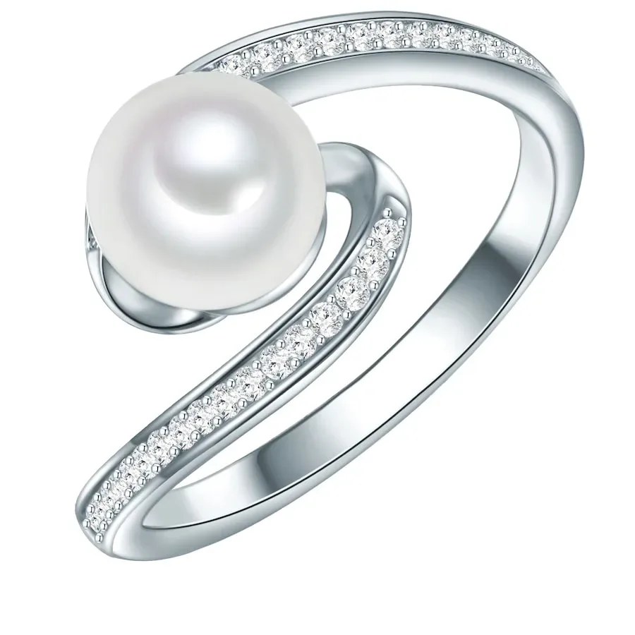 Valero Pearls Ring Sterling Silber Zirkonia Süßwasser-Zuchtperle in Silber Ringe 1 ct Damen