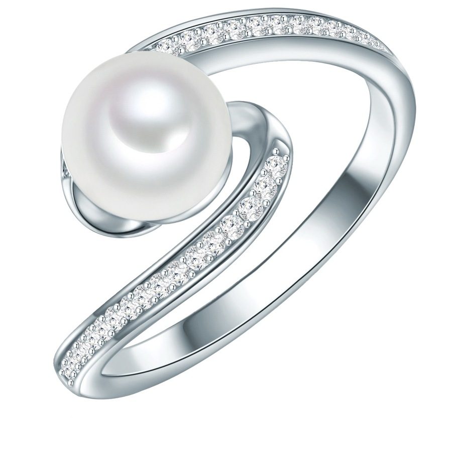 Valero Pearls Ring Sterling Silber Zirkonia Süßwasser-Zuchtperle in Silber Ringe 1 ct Damen