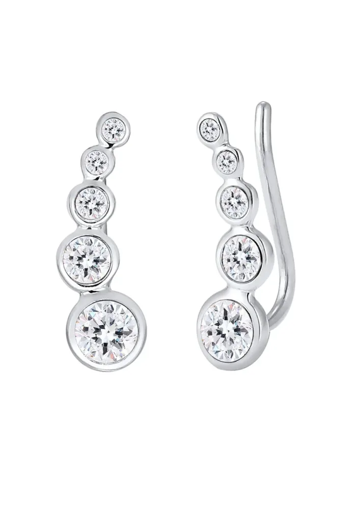 Elli - Ohrringe Earclimber Kristalle, One Size, Silber