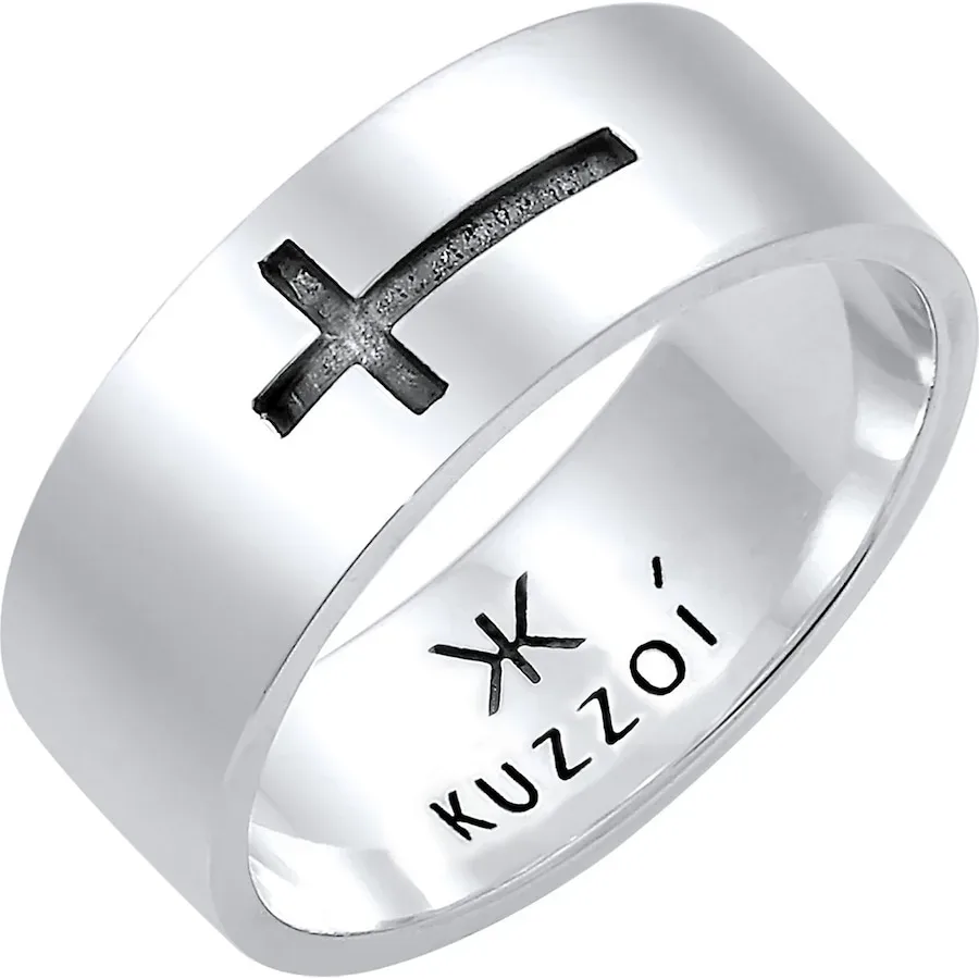 Kuzzoi - Ring  Bandring Glanz Kreuz Glaube, 64mm, Silber