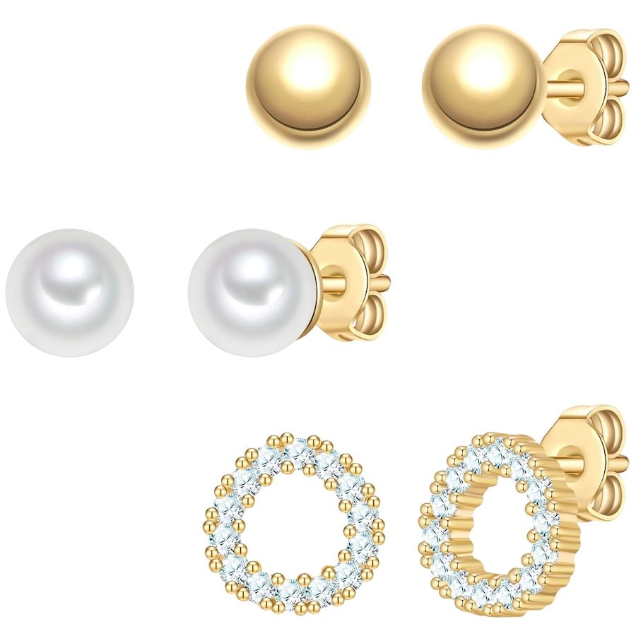 Yokoamii Ohrstecker aus Messing in gelbgold mit Zirkonia Perle (synth.) Ohrringe 1 ct Damen
