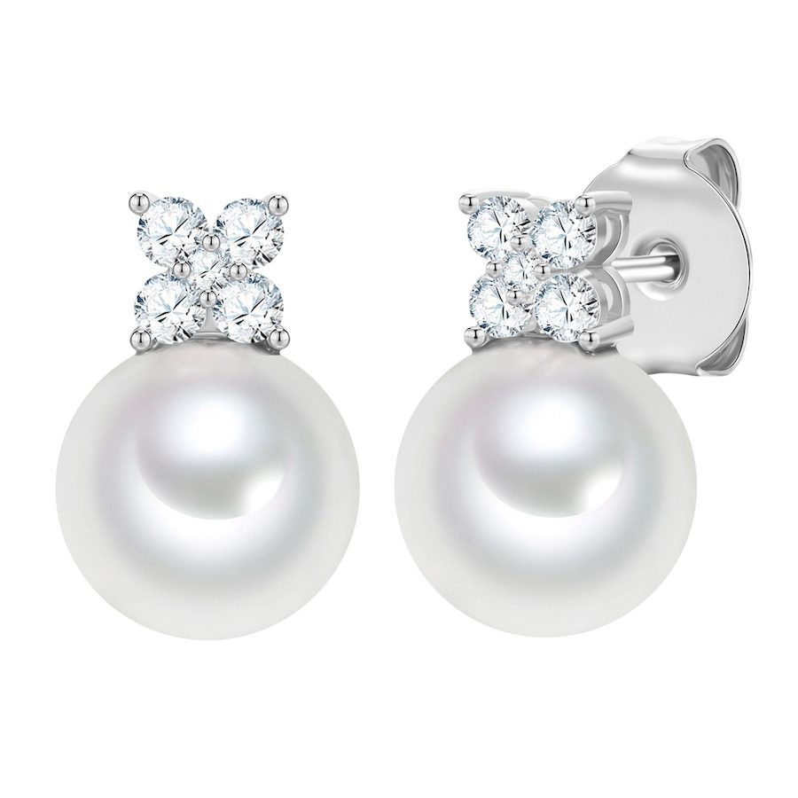 Lulu & Jane Perlen-Ohrstecker aus Messing in silber mit Zirkonia Glasperle Ohrringe 1 ct Damen