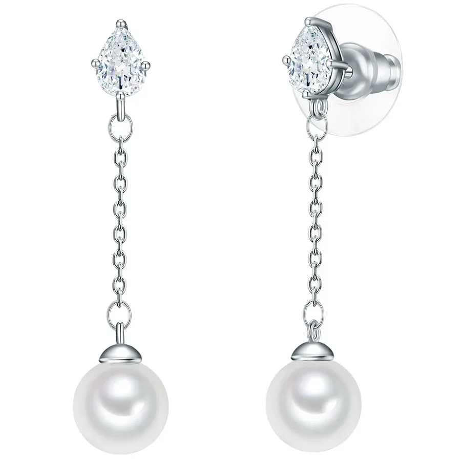 Lulu & Jane Perlen-Ohrhänger Messing Zirkonia Muschelkernperle in Silber Ohrringe 1 ct Damen