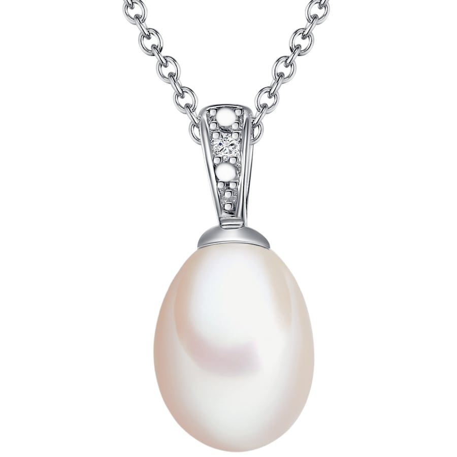 Lulu & Jane Diamant-Kette Sterling Silber Diamant Süßwasser-Zuchtperle in Silber Ketten 1 ct Damen