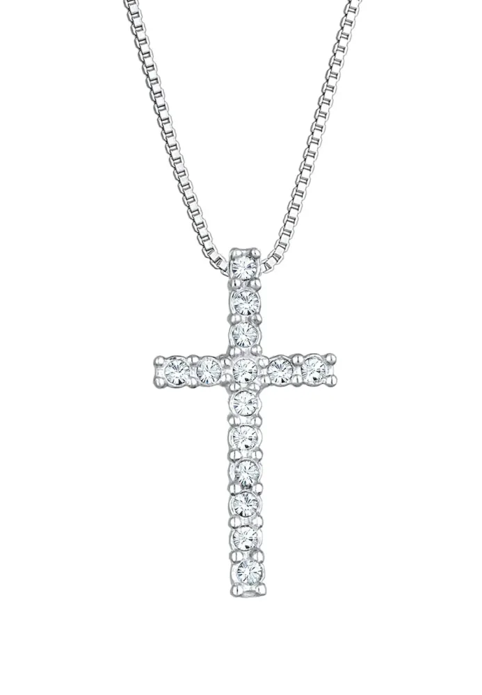 Kuzzoi - Halskette Halskette Lang Kreuz Glas Kristalle 925 Sterling Silber, 60 cm