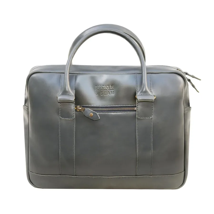 Buckle & Seam Everett Aktentasche Leder 38 cm Laptopfach Laptoptaschen 1 ct Grau Herren