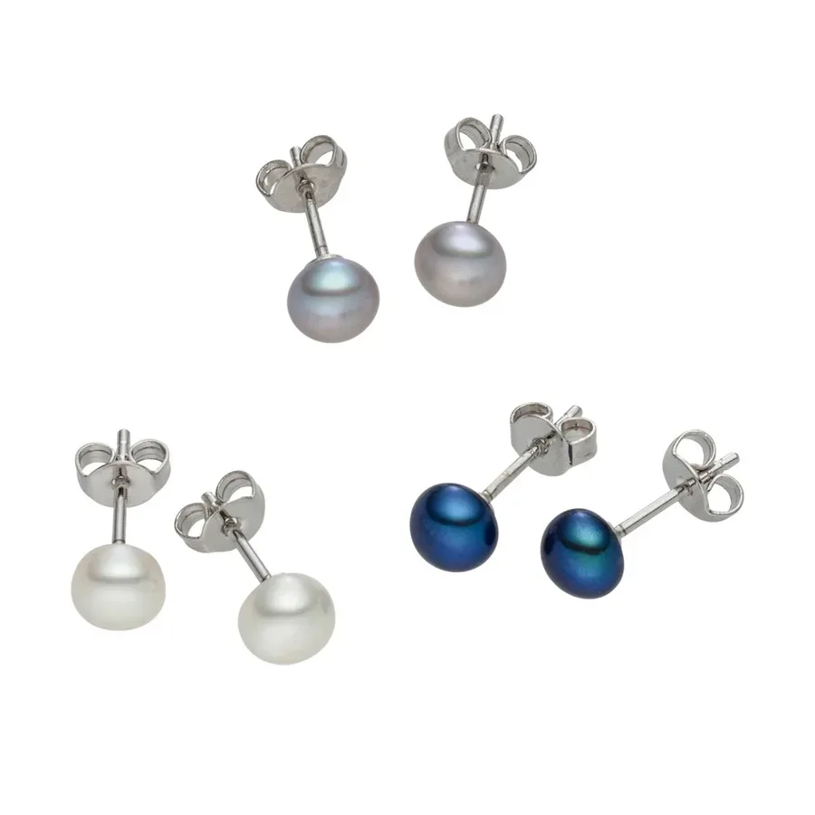 Lulu & Jane Perlen-Ohrstecker Messing Süßwasser-Zuchtperle in Silber Ohrringe 1 ct Damen