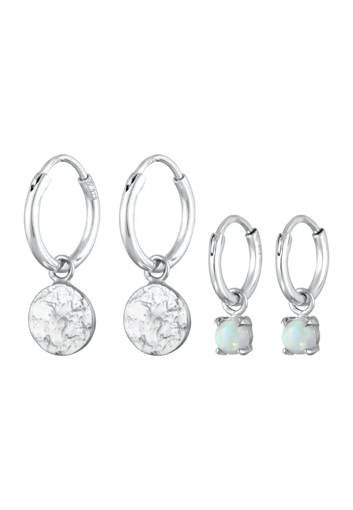 Elli Creolen Plättchen Opal Edelstein 2er Set 925 Silber Ohrringe 1 ct Damen