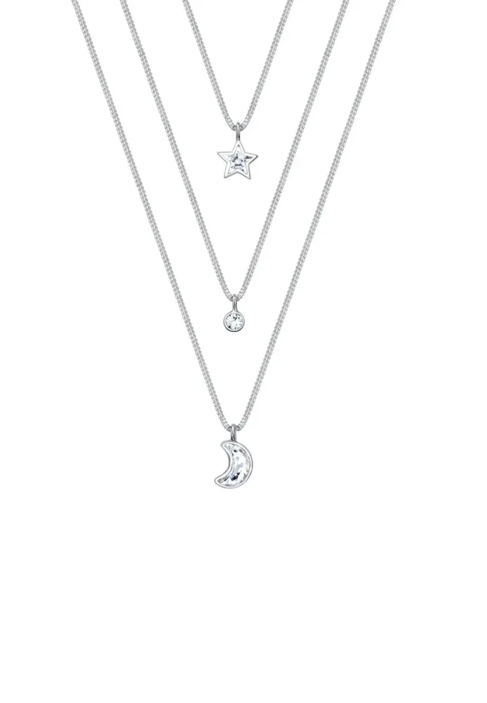 Elli Layer Mond Stern 925 Silber, mit Kristallen von Swarovski® Ketten 1 ct Damen