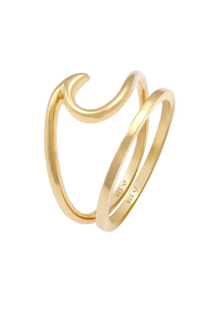 Elli 2er Set Wave Welle Bandring Basic 925 Silber Ringe 1 ct Damen