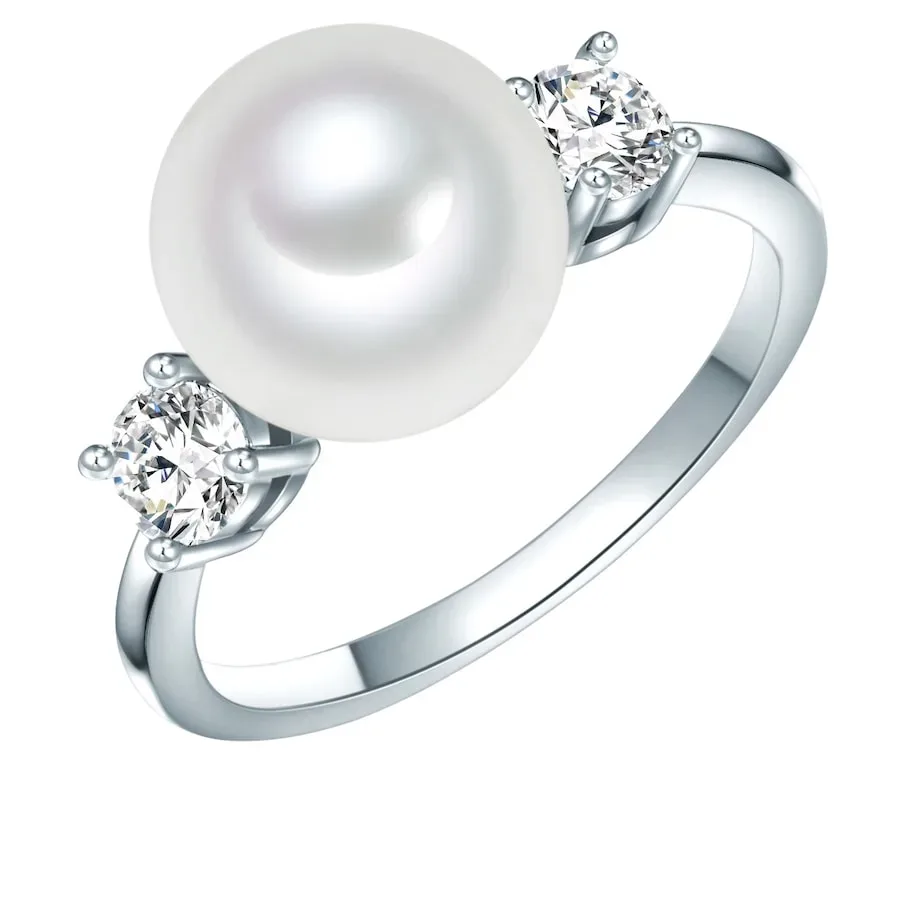 Lulu & Jane Perlen-Ring Messing Zirkonia Muschelkernperle in Silber Ringe 1 ct Damen