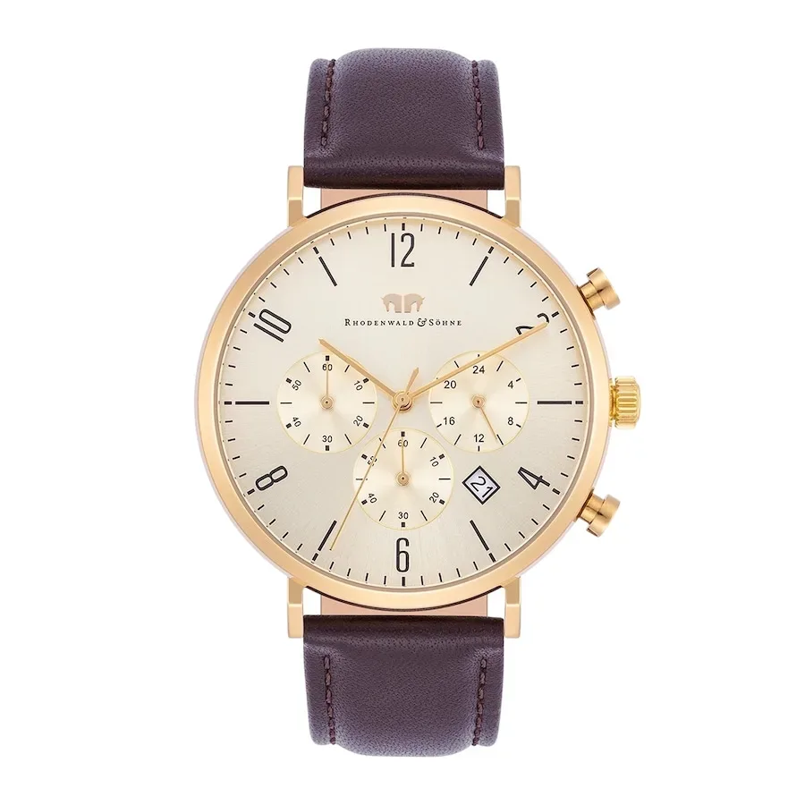Rhodenwald & Söhne Armband-Uhr Arakon aus Echtleder in gelbgold Uhren 1 ct Herren