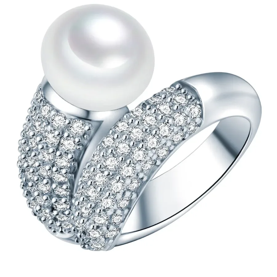 Valero Pearls Perlen-Ring aus Sterling Silber in silber mit Zirkonia Süßwasser-Zuchtperle Ringe 1 ct Damen