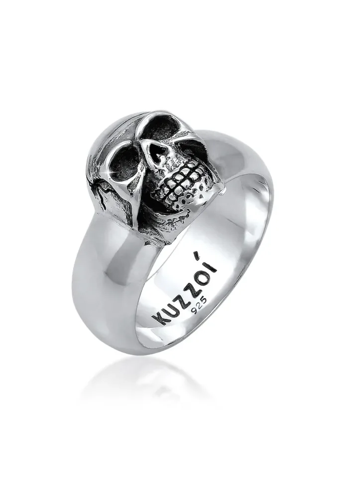KUZZOI Herren Siegelring Totenkopf Oxidiert 925er Silber Ringe 1 ct