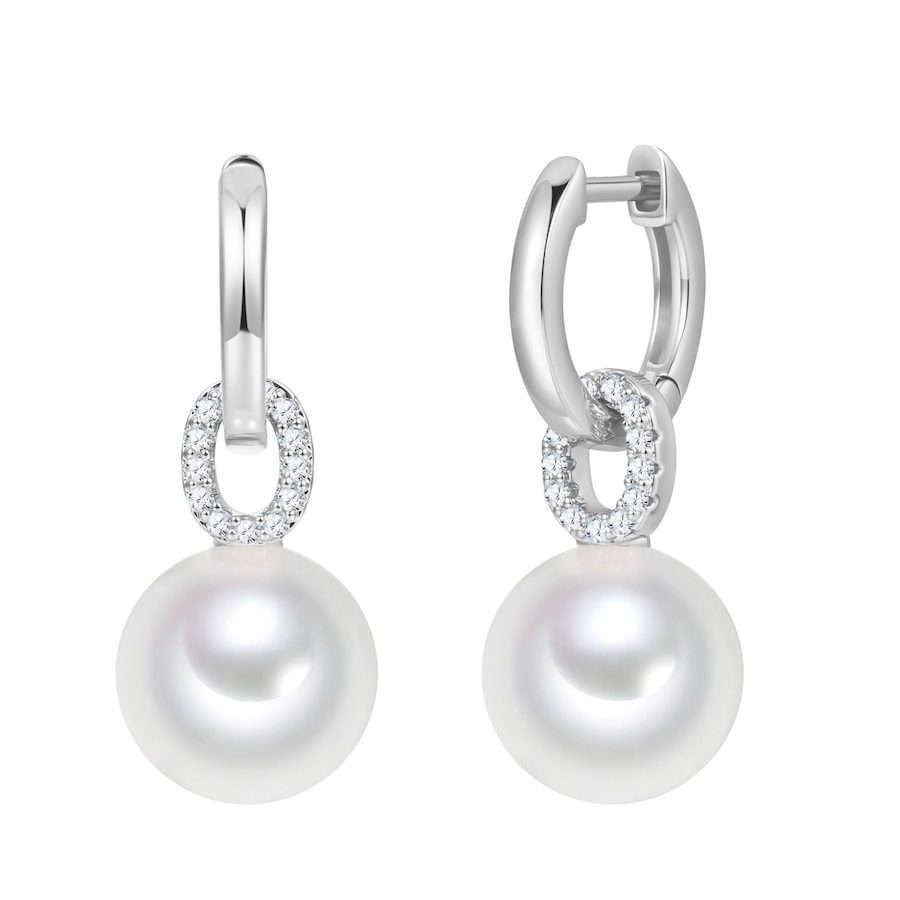 Lulu & Jane Perlen-Ohrhänger aus Messing in silber mit Zirkonia Glasperle Ohrringe 1 ct Damen
