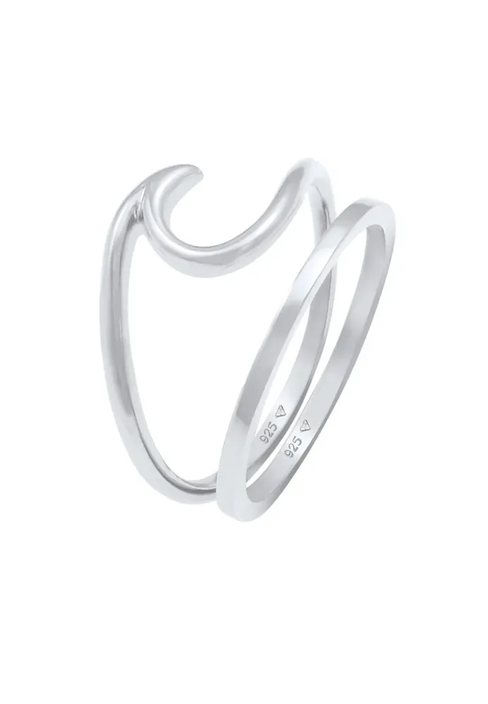 Elli 2er Set Wave Welle Bandring Basic 925 Silber Ringe 1 ct Damen