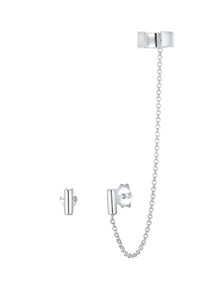 Elli Earcuff Klemme Asymmetrisch Minimal Geo 925 Silber Ohrringe 1 ct Damen