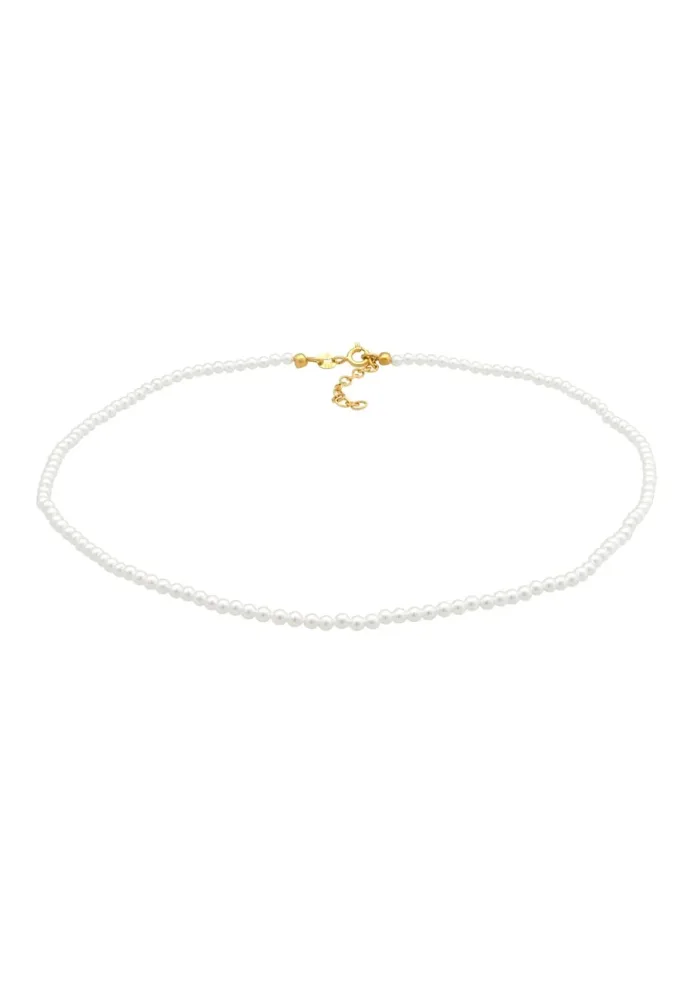 Elli - Halskette Choker Muschelkernperlen 925 Silber, 36cm, Gold