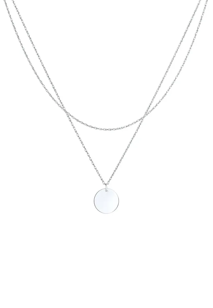Elli - Halskette 2-Lagig Layer Plättchen Kreis, 42cm, Silber