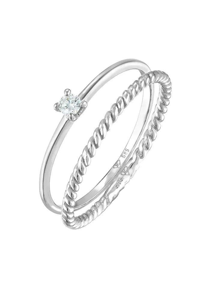 Elli DIAMONDS Diamant (0.06 ct) Solitär Bandring 585 Weißgold Ringe 1 ct Damen