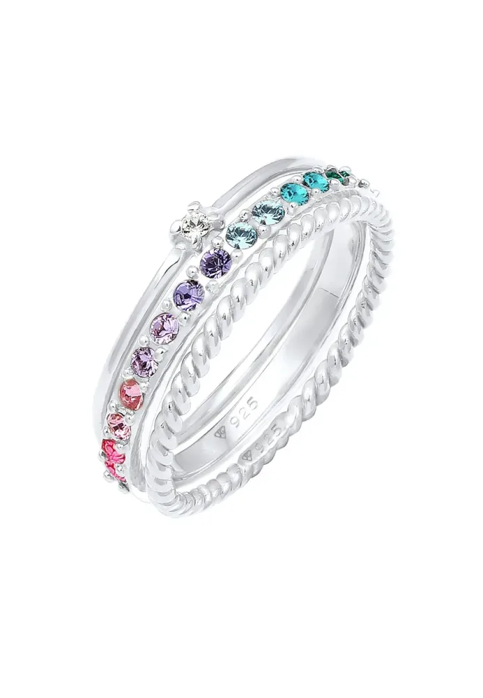 Elli Set Multi-Color Pastell Kristalle 925 Silber Ringe 1 ct Damen