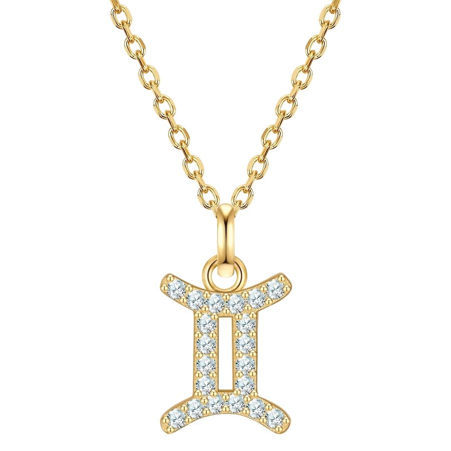 Glanzstücke München Halskette Sternzeichen Zwillinge aus Sterling Silber in gelbgold mit Zirkonia Ketten 1 ct Damen