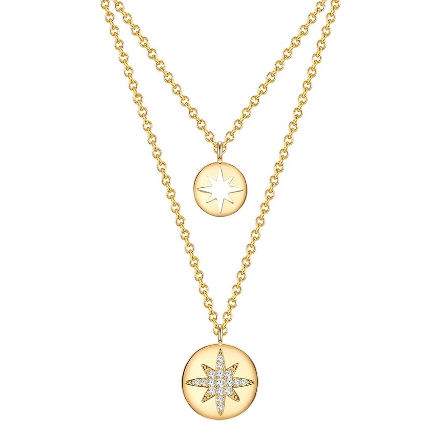 Lulu & Jane Halskette Stern aus Metall in Gelbgold mit Zirkonia Ketten 1 ct Damen