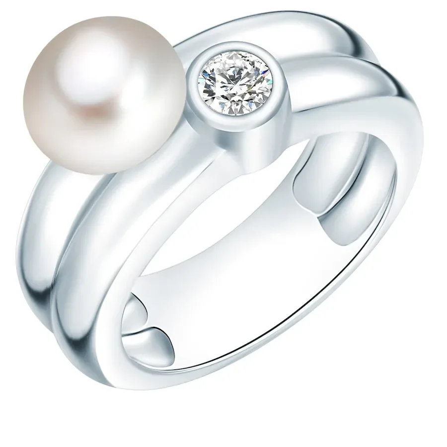 Valero Pearls Perlen-Ring Sterling Silber Zirkonia Süßwasser-Zuchtperle in Silber Ringe 1 ct Damen