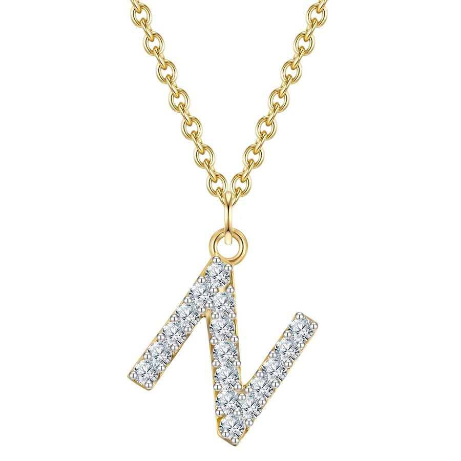 Glanzstücke München Halskette Buchstabe M aus Sterling Silber in gelbgold mit Zirkonia Ketten 1 ct Damen