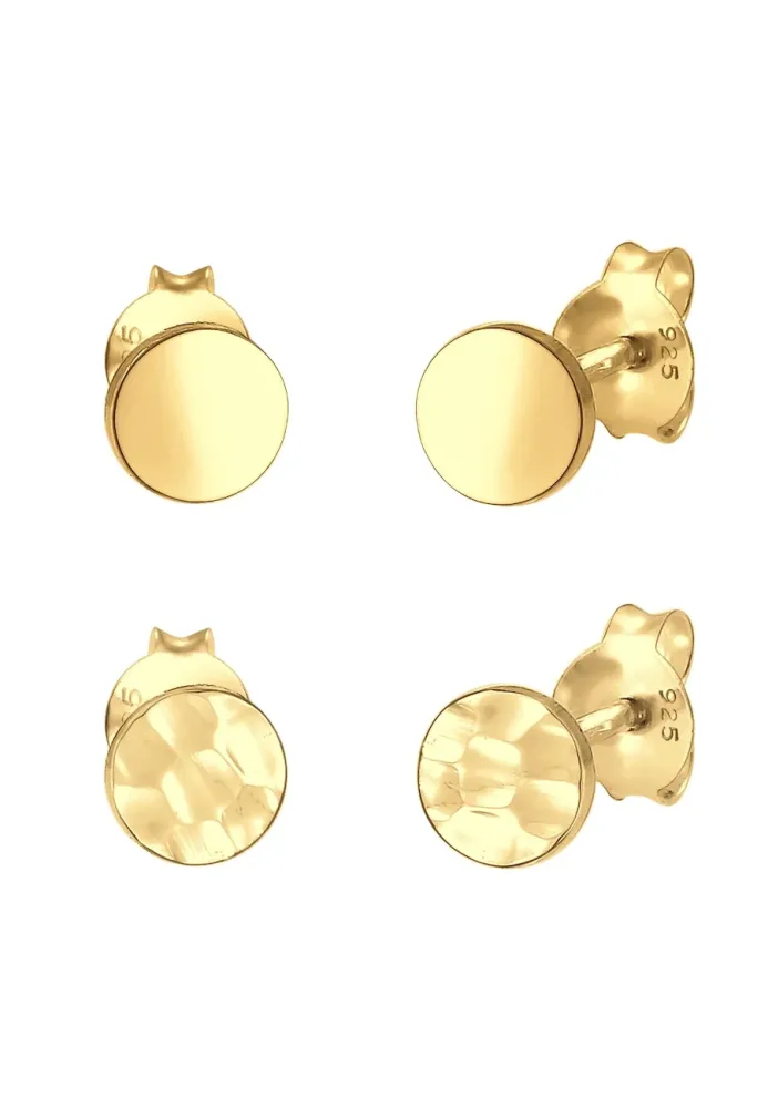 Elli Set Geo Ohrstecker Gehämmert Glänzend 925 Silber Ohrringe 1 ct Damen