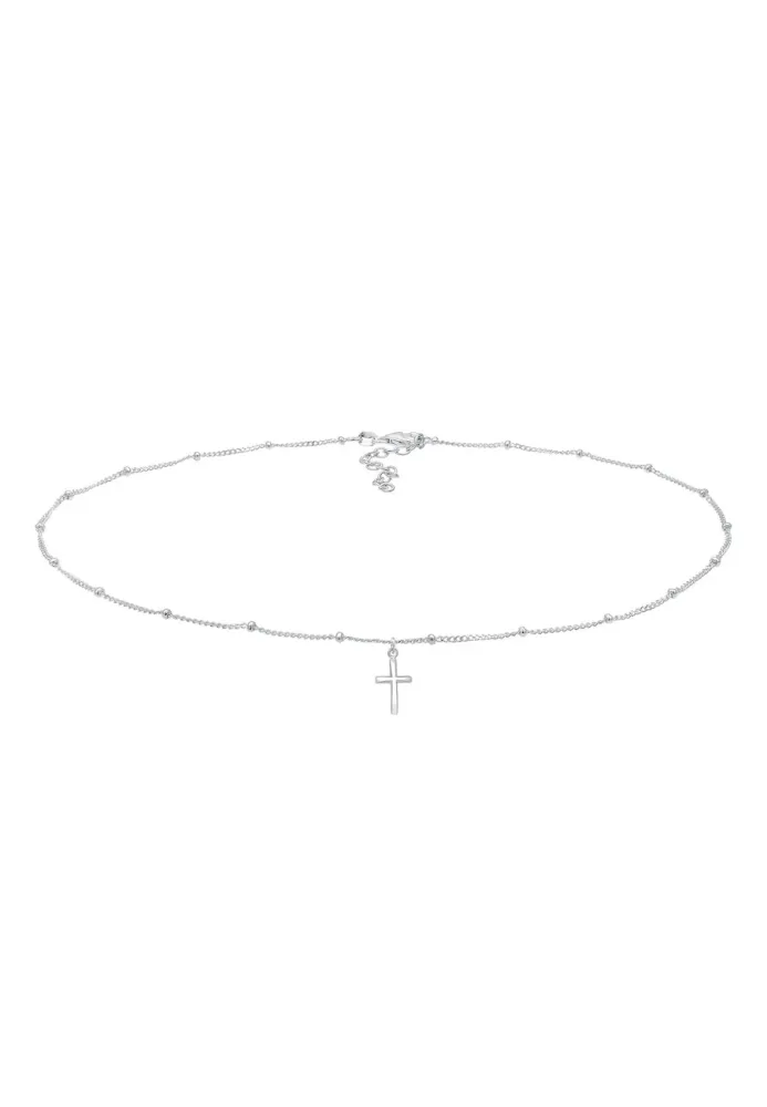 Elli Basic Choker Kugelkette Kreuz Glaube 925 Silber Ketten 1 ct Damen