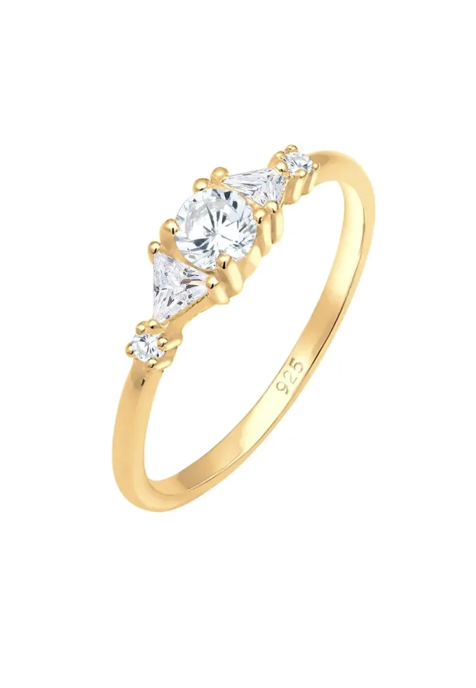 Elli PREMIUM Elli PREMIUM Ring Triangel Zirkonia Funkelnd 925 Silber vergoldet Ringe 1 ct Damen