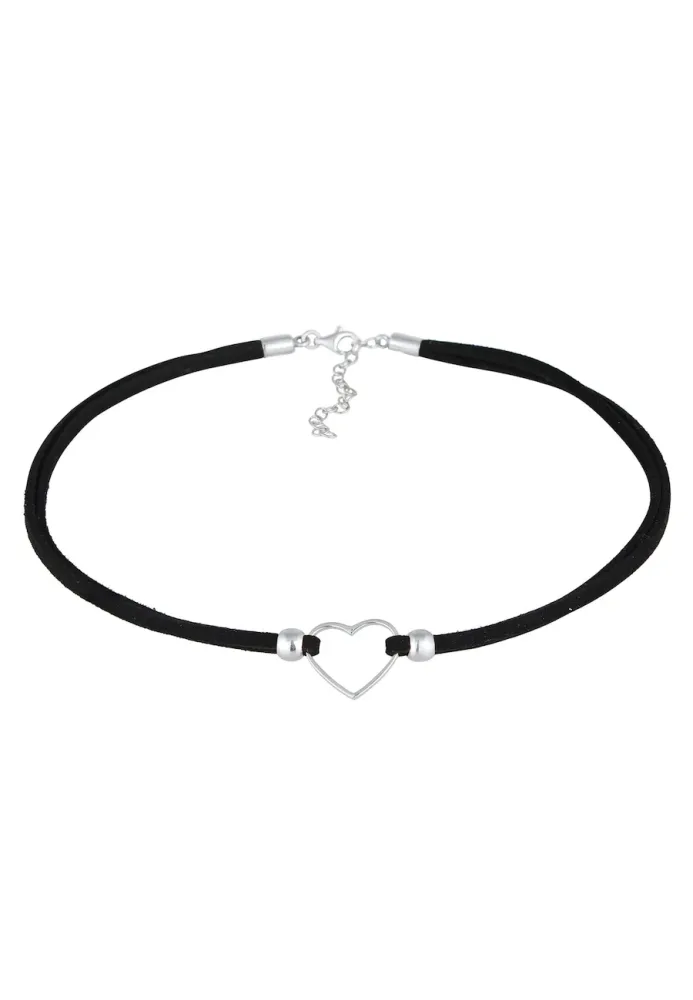 Elli - Halskette Choker Herz Velourband Schwarz 925 Silber, 32cm