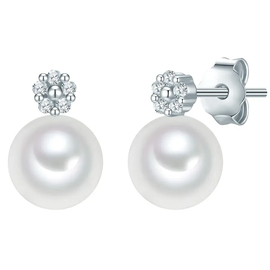 Valero Pearls Perlen-Ohrstecker Sterling Silber Zirkonia Süßwasser-Zuchtperle in Silber Ohrringe 1 ct Damen