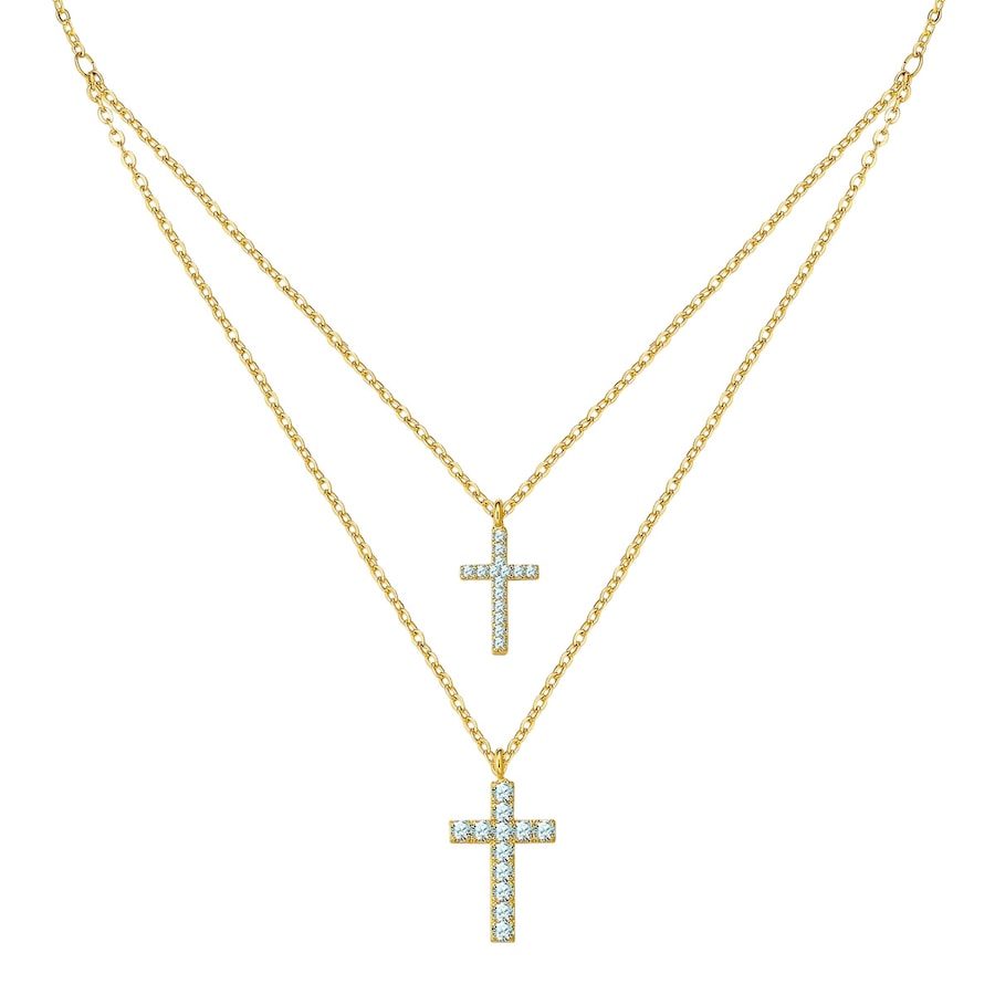Yokoamii Halskette Kreuz aus Messing in gelbgold mit Zirkonia Ketten 1 ct Damen