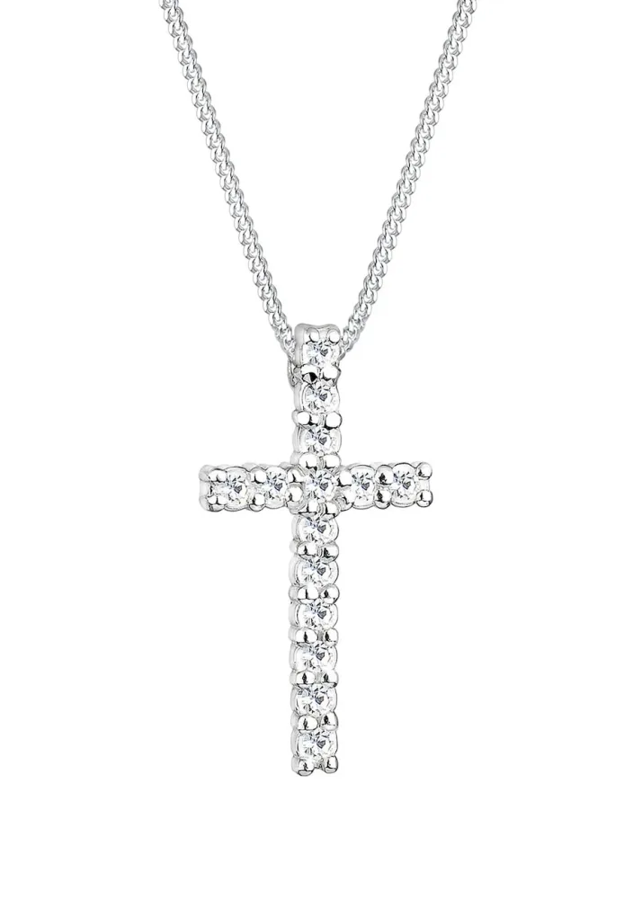 Elli Kreuz Weiß 925 Sterling Silber, mit Kristallen von Swarovski® Ketten 1 ct Damen