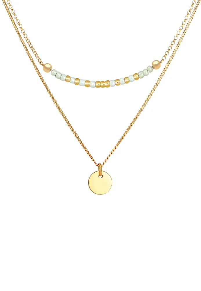 Elli Layer Plättchen Glas Perlen Boho 2-lagig 925 Silber Ketten 1 ct Damen