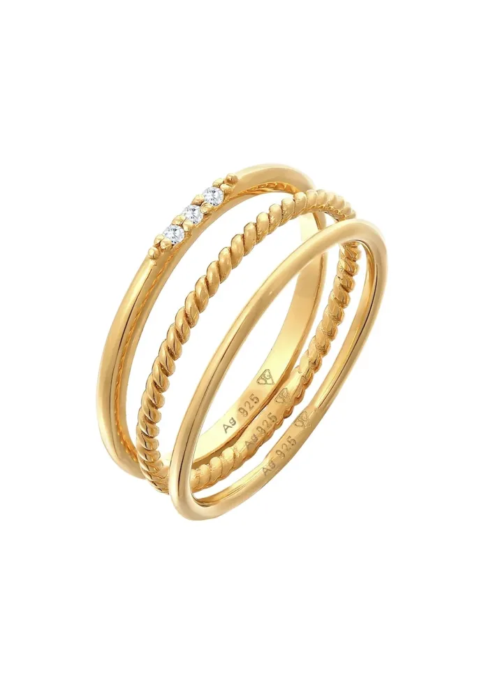 Elli - Ring Stapelringe Zirkonia Basic 3Er Set, 58mm, Gold