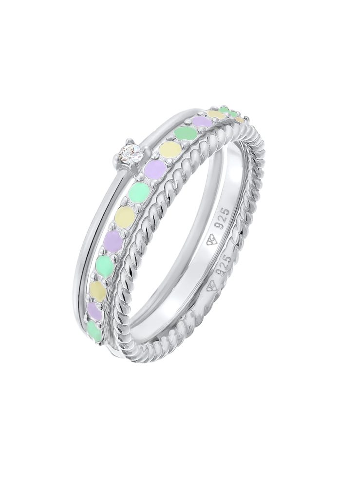 Elli Multi-Color Emaille 3er Set 925 Silber, mit Kristallen von Swarovski® Ringe 1 ct Damen