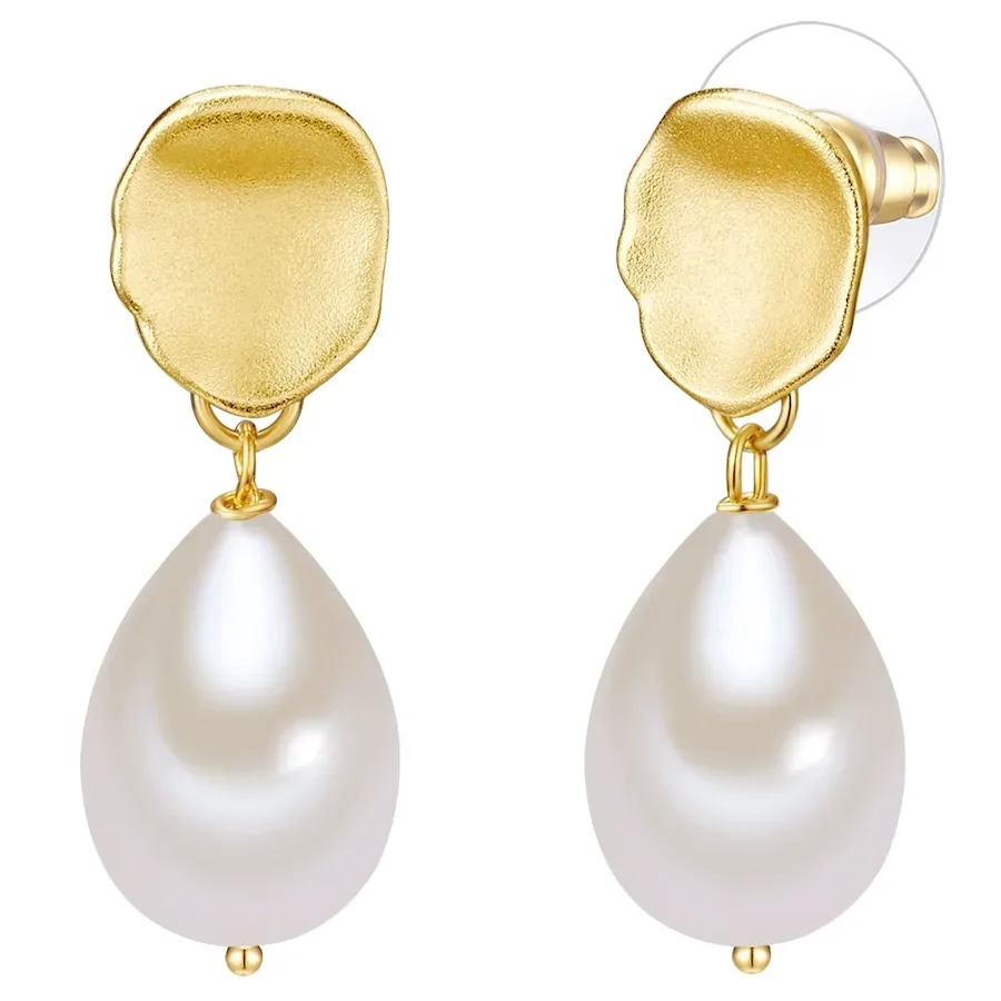 Lulu & Jane Perlen-Ohrstecker Metall-Legierung Muschelkernperle in Gelbgold Ohrringe 1 ct Damen