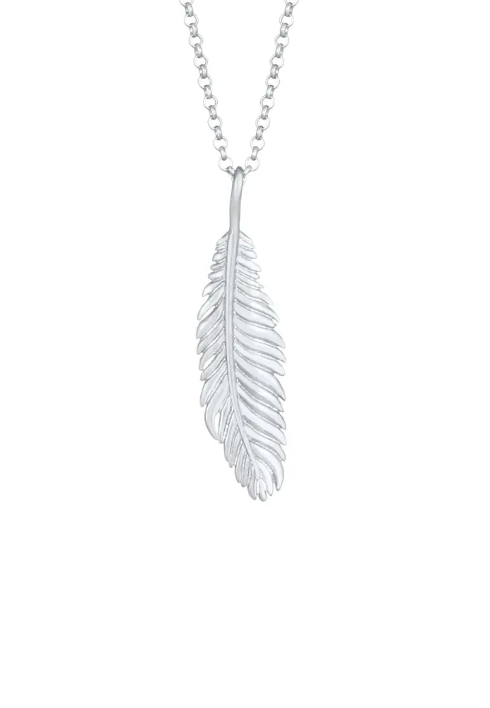 Kuzzoi - Halskette  Basic Casual Feder Anhänger, 55 CM, Taubengrau