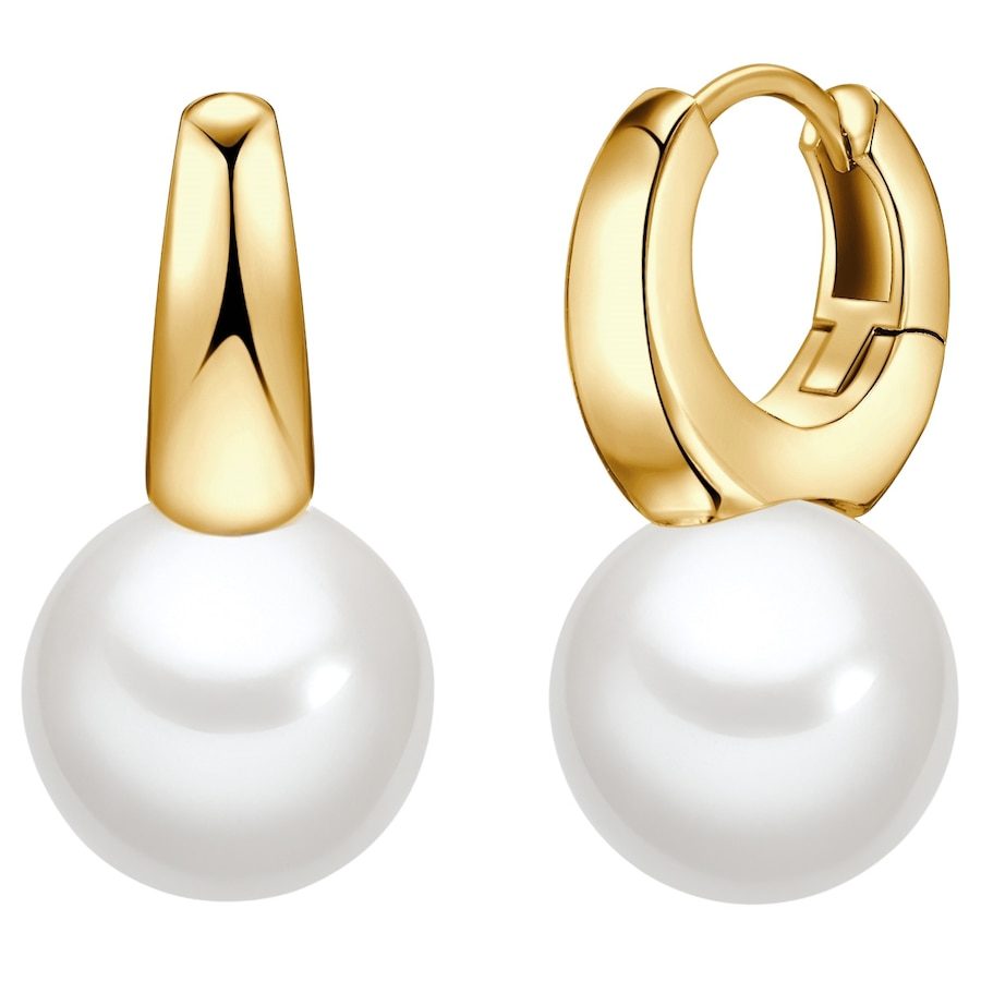 Lulu & Jane Perlen-Creolen aus Messing in Gelbgold mit Muschelkernperle Ohrringe 1 ct Damen