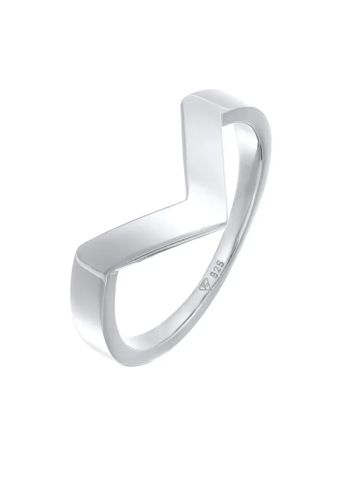 Elli - Ring V-Form Basic Rhodiniert, 58mm, Silber