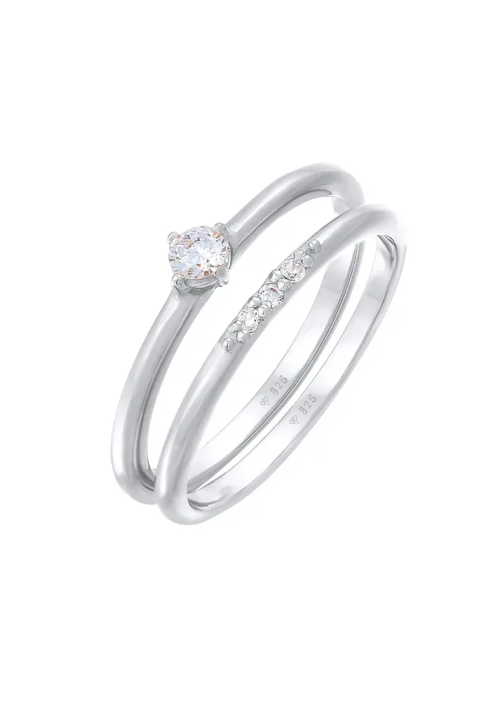 Elli Zirkonia Solitär Trend Set 925 Silber Ringe 1 ct Damen