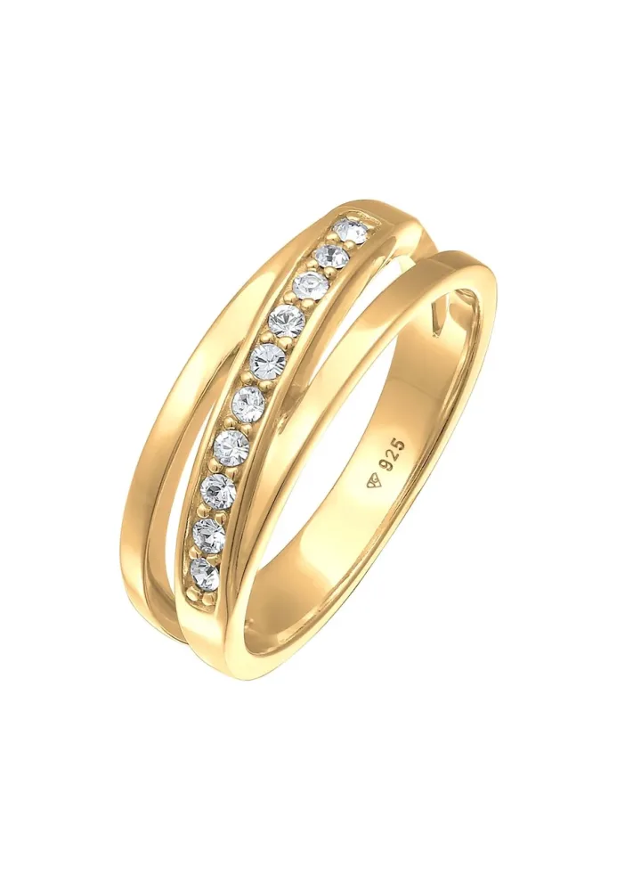 Elli - Ring Bandring Wickelring Kristalle 925 Silber, 56mm, Gold