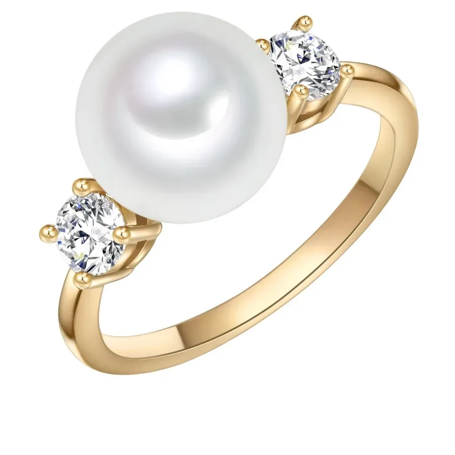 Lulu & Jane Perlen-Ring Messing Zirkonia Muschelkernperle in Gelbgold Ringe 1 ct Damen