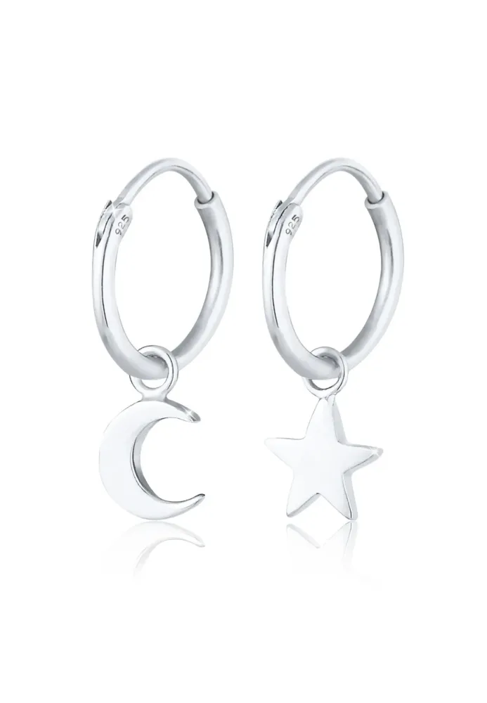 Elli Creolen Ohrhänger Stern Mond Astro Look 925 Silber Ohrringe 1 ct Damen