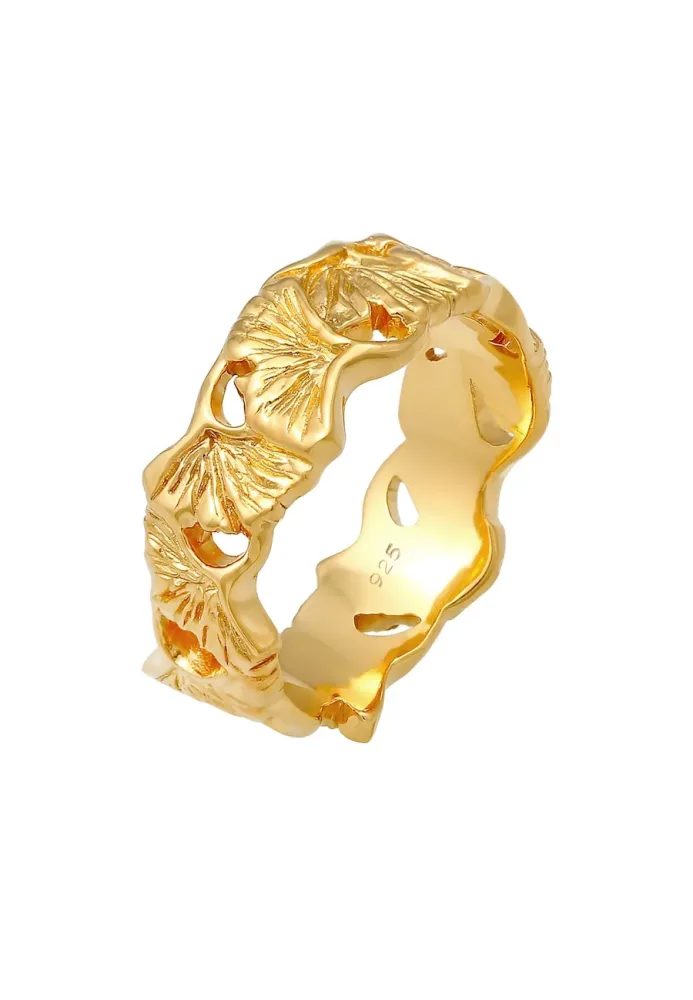 Elli Bandring Ginkgo Blatt Tropic 925 Silber vergoldet Ringe 1 ct Damen